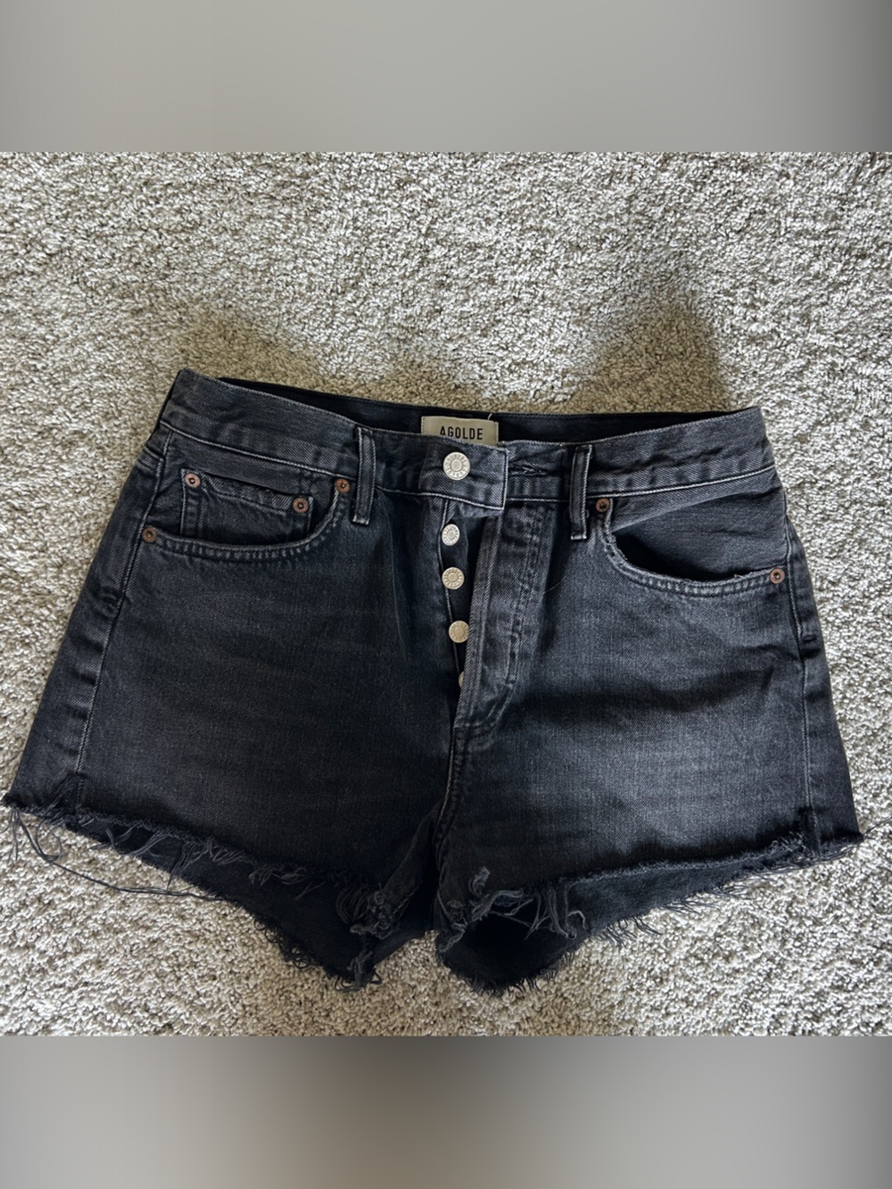 AGolde Parker Black Denim Cutoff Shorts